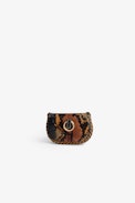 Secret Clutch - Women's mini clutch in brown python-effect leather with braided edges