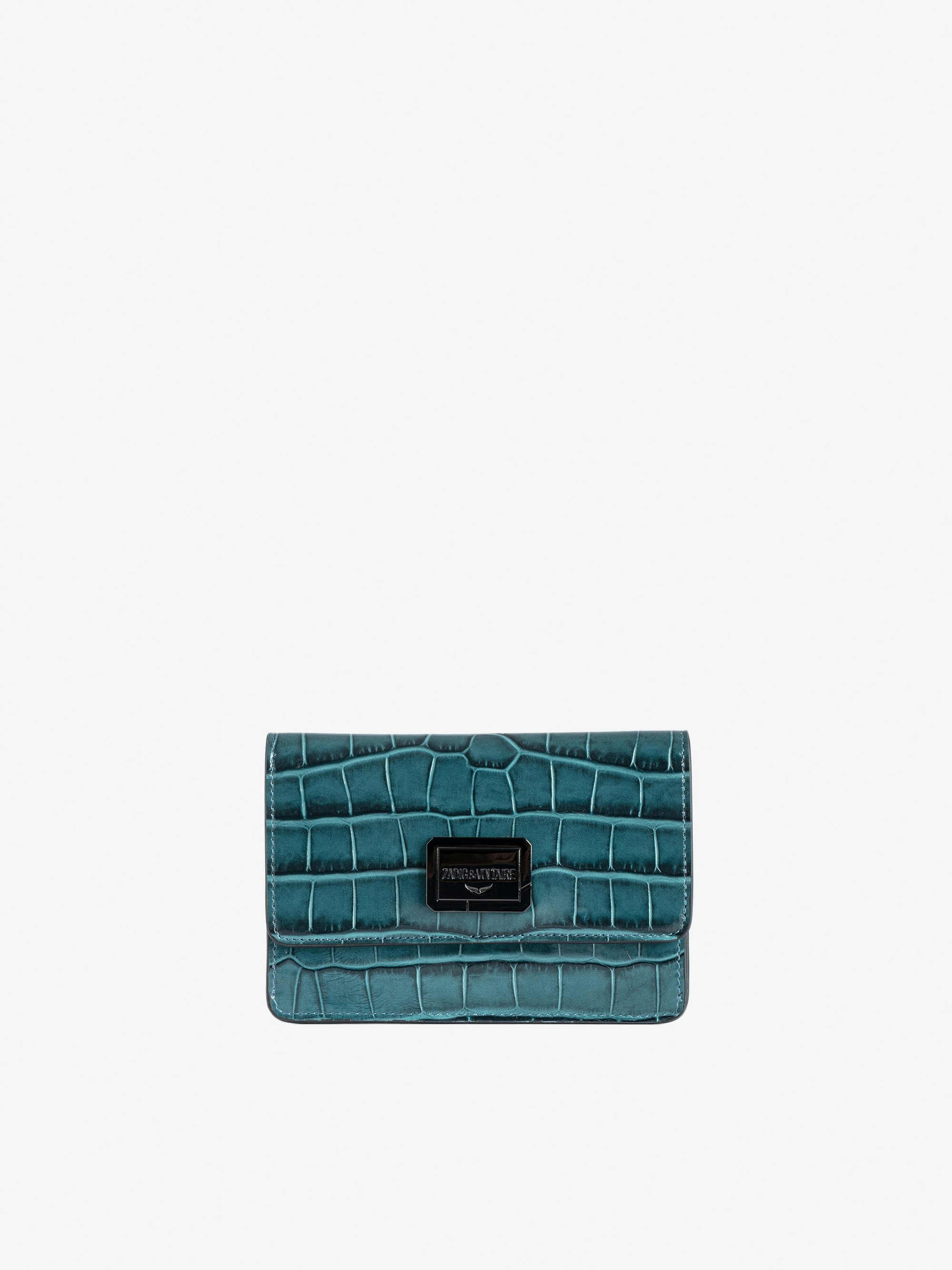 Wallet Le Cecilia Embossed - Embossed leather wallet with crocodile effect and flap.