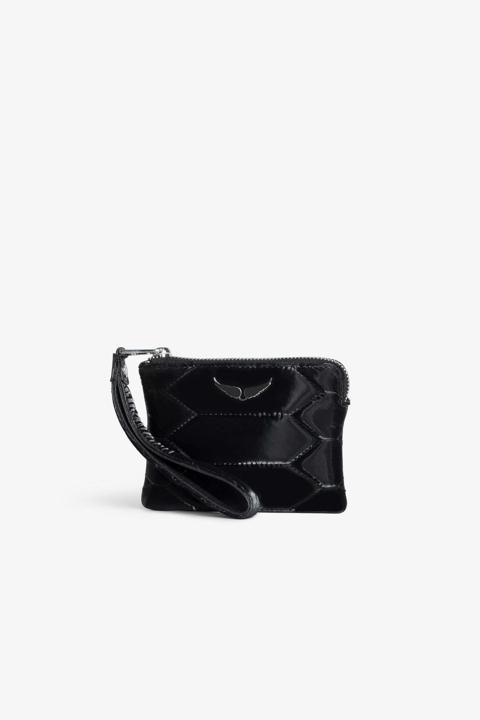 Mini Uma Quilted Clutch Women’s black quilted clutch with wings charm.