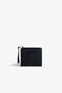ZV Fold Savage Coin Purse - Women’s black python-effect leather coin purse with wings charm.