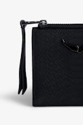 ZV Fold Savage Coin Purse - Women’s black python-effect leather coin purse with wings charm.