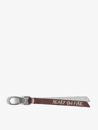 Love Link Keyring - Strap keyring in grained leather with heart on fire message.