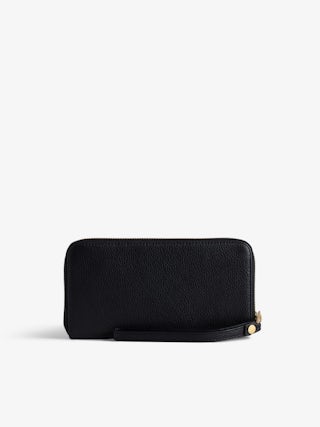 Compagnon Wallet - Black grained leather wallet with wings charm.