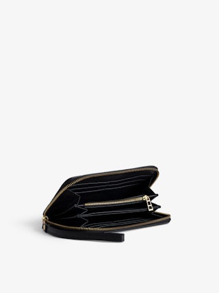 Compagnon Wallet - Black grained leather wallet with wings charm.