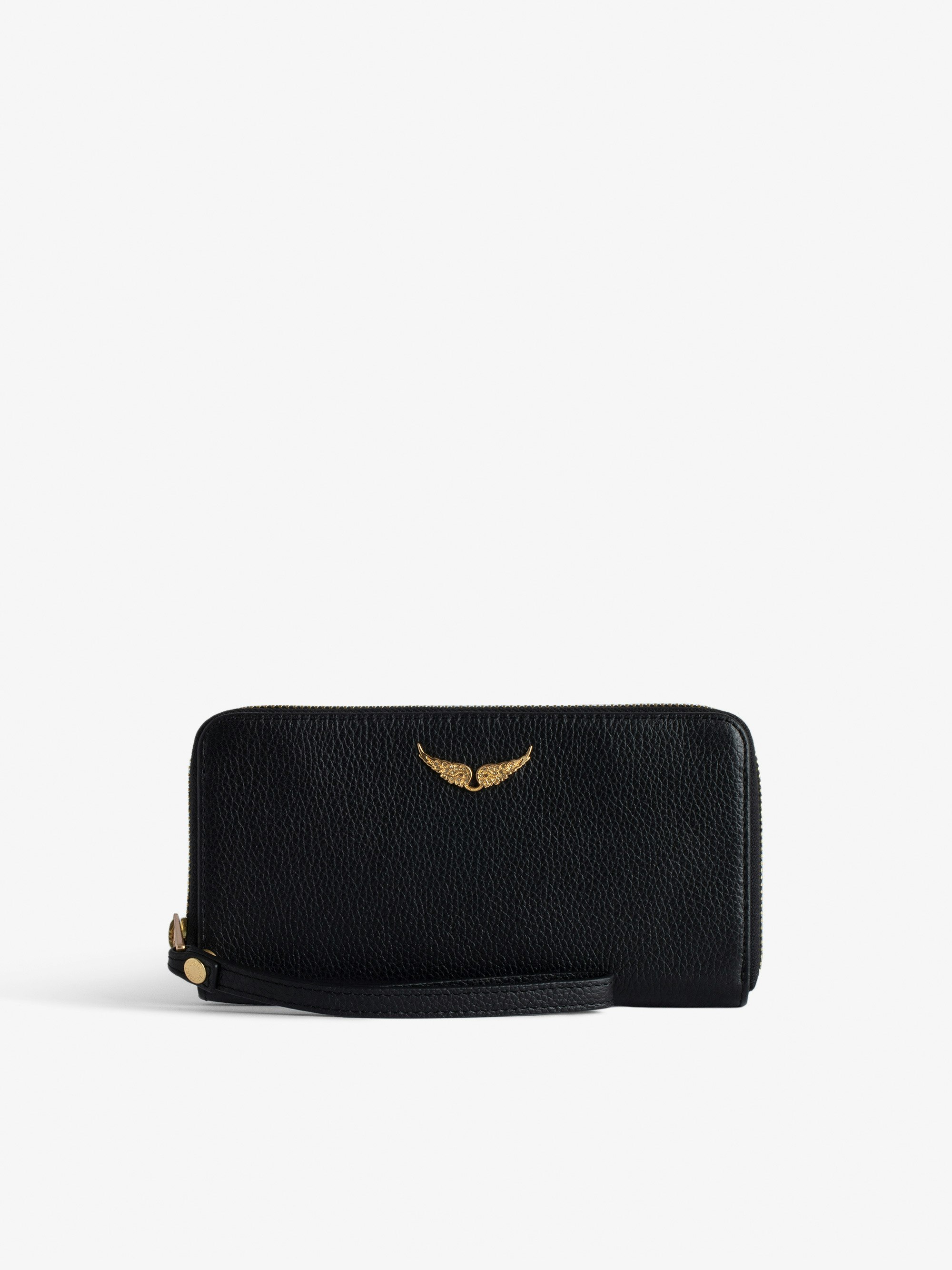 Compagnon Wallet - Black grained leather wallet with wings charm.
