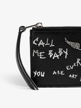 ZV Card Graffiti Card Holder - Card holder in leather with wings signature and graffiti print.