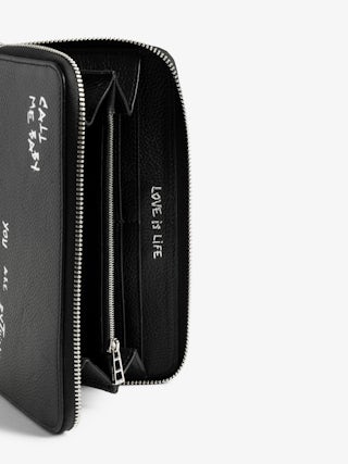 Compagnon Graffiti Wallet - Wallet in grained leather adorned with rhinestone wings. Graffiti print.