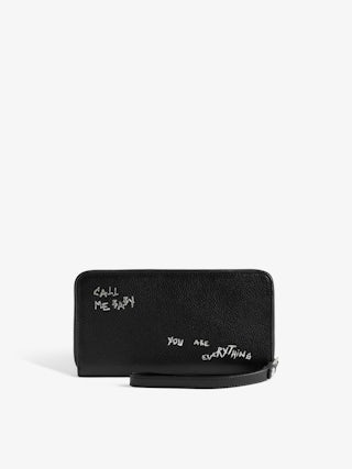 Compagnon Graffiti Wallet - Wallet in grained leather adorned with rhinestone wings. Graffiti print.