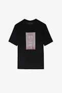 T-Shirt Suzy in lino - T-shirt in lino nero con leone a contrasto con strass - Donna