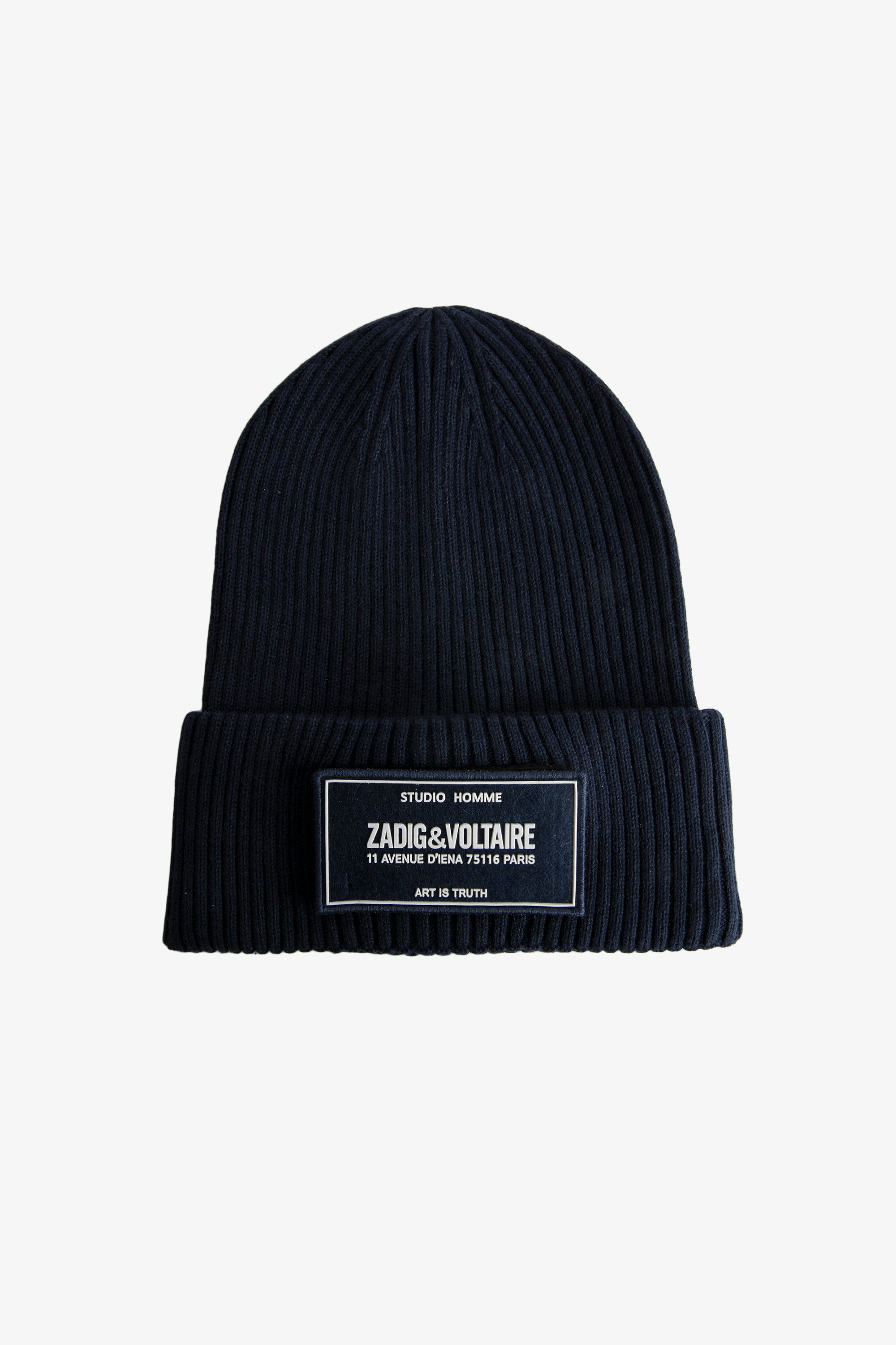 Tom Boys’ Beanie - Boys’ navy blue cotton and wool baseball cap with removable badge and embroidered label.