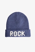 Susana Girls’ Beanie - Girls’ purple wool mix beanie with “Rock” slogan on front.