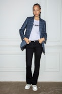 Viva Car Blazer - Women’s navy blue blazer with sparkly checks.