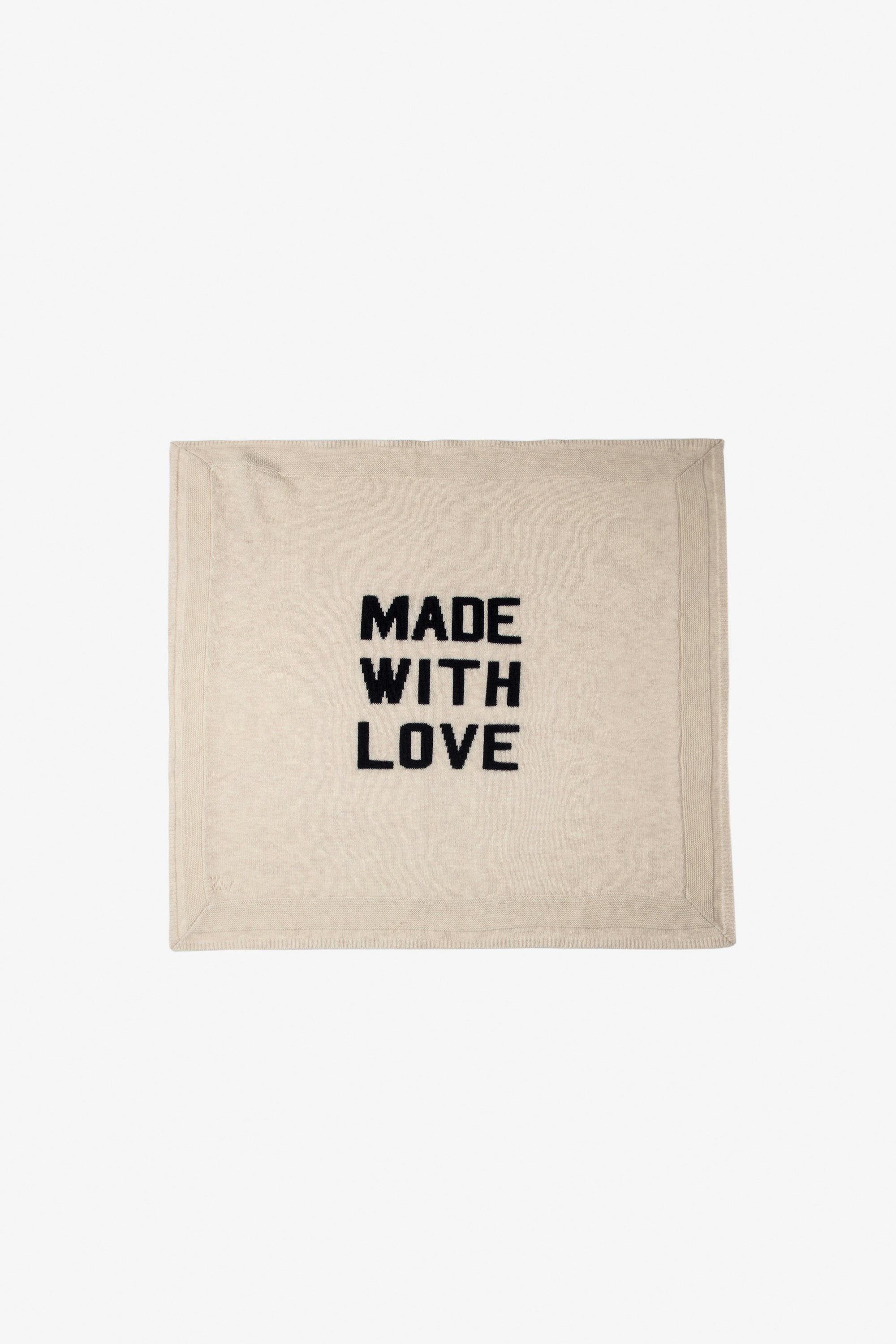 Couverture Maya Bébé - Couverture en maille tricot écrue ornée d'un message "Made With Love" bébé.