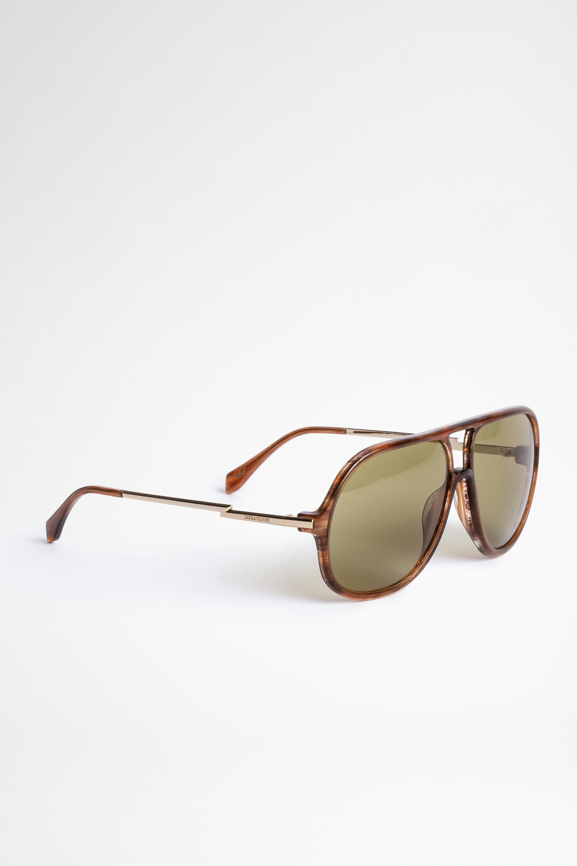 Sonnenbrille Flash Vintage Braune Unisex-Sonnenbrille aus Bio-Acetat mit grünen Gläsern