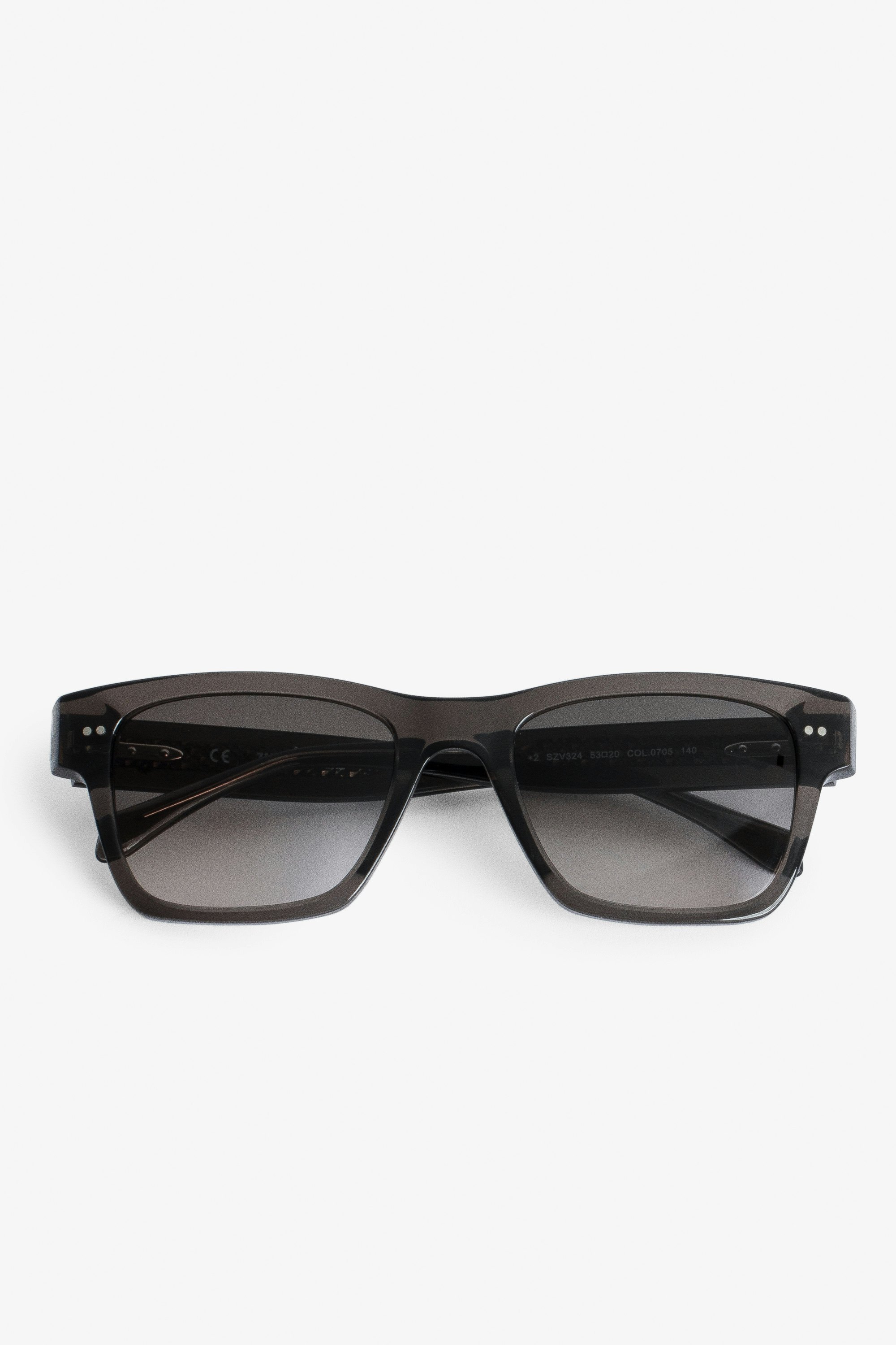 Transparent Wings Sunglasses Black acetate sunglasses with wing detailing on temples and smoked lenses