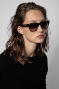 Transparent Wings Sunglasses - Black acetate sunglasses with wing detailing on temples and smoked lenses