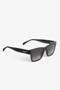 Transparent Wings Sunglasses - Black acetate sunglasses with wing detailing on temples and smoked lenses