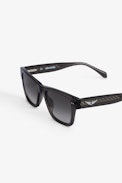 Transparent Wings Sunglasses - Black acetate sunglasses with wing detailing on temples and smoked lenses
