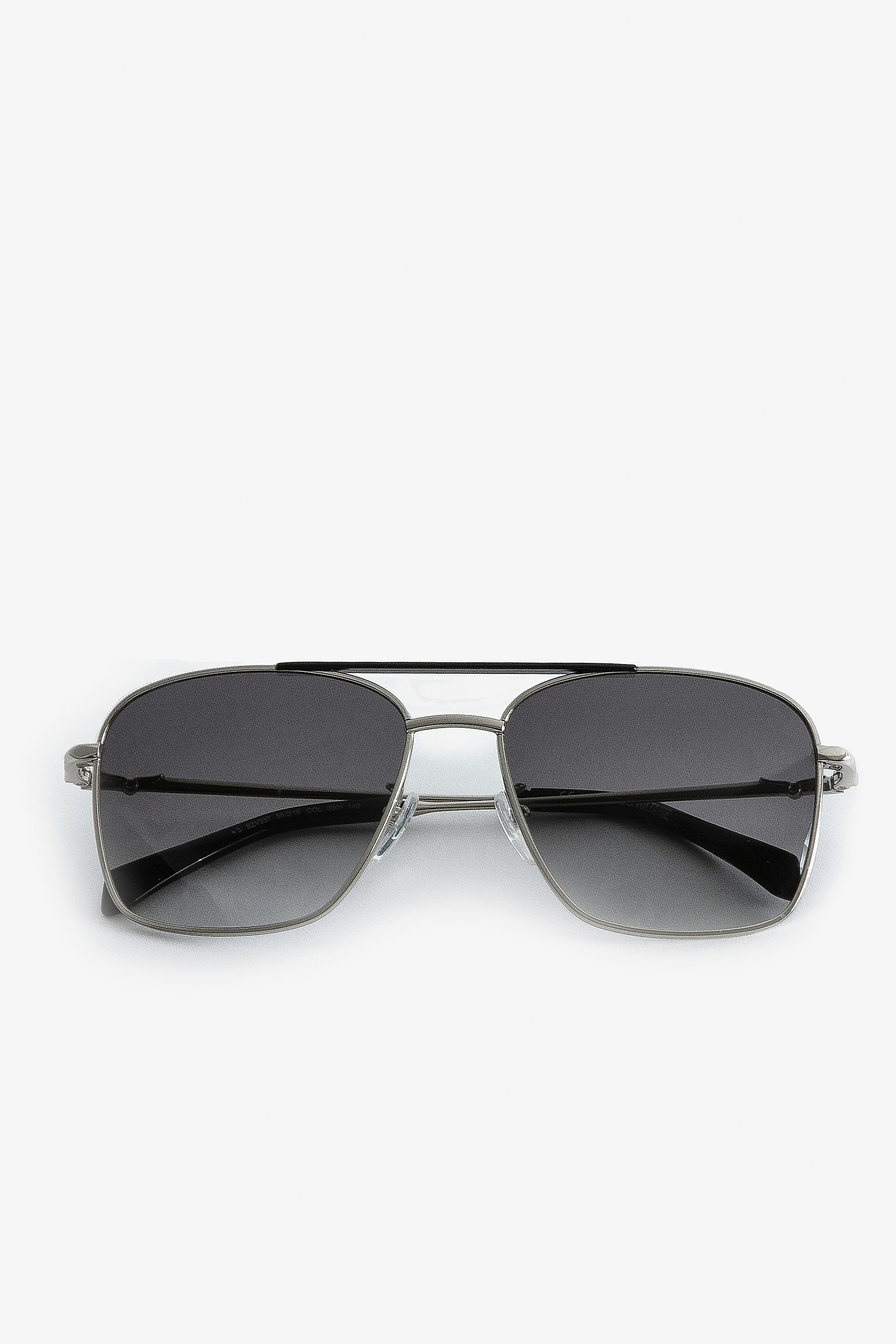 Sonnenbrille Wings Aviator - Unisex-Pilotensonnenbrille aus schwarzem Metall mit Rauchgläsern.