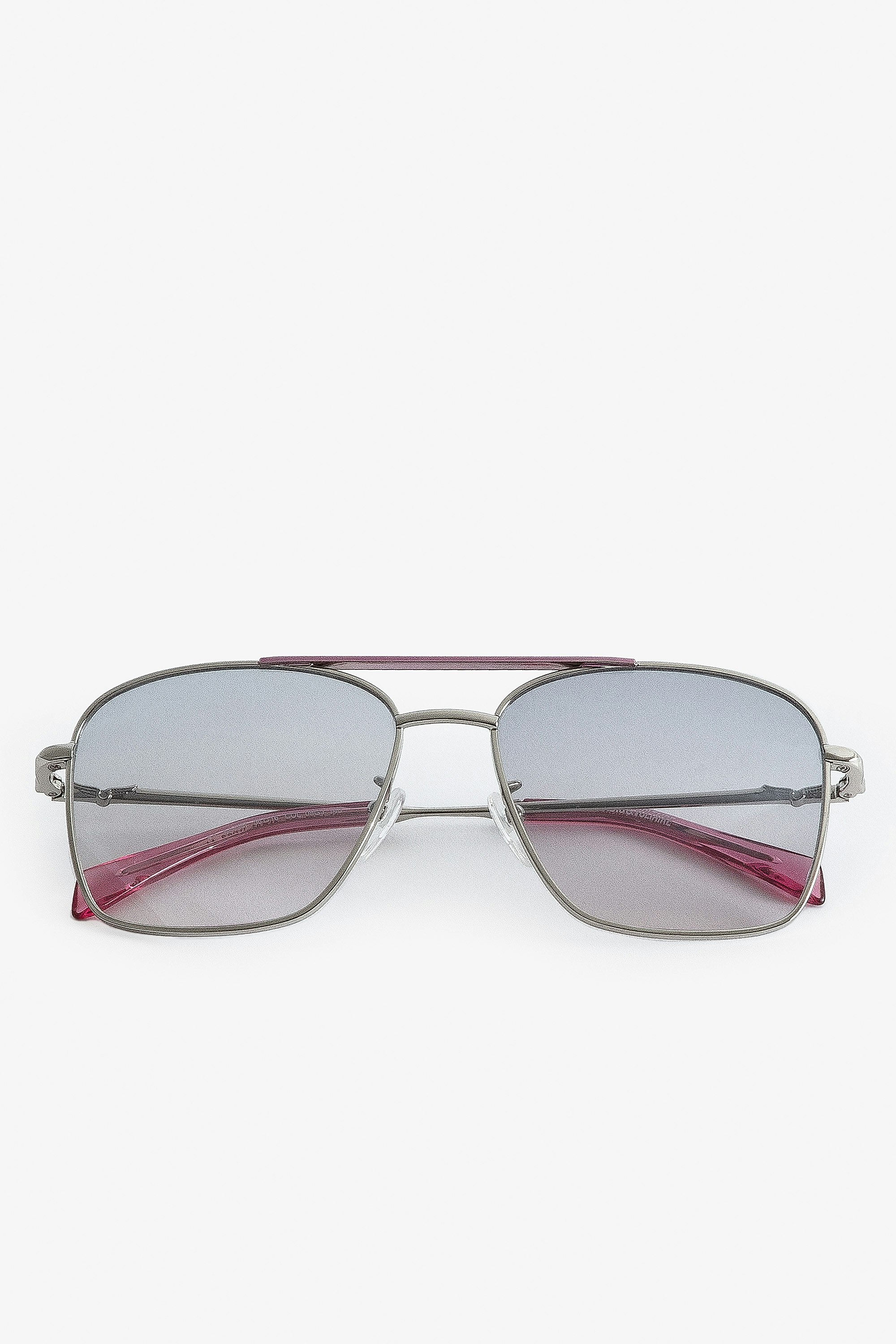 Sonnenbrille Wings Aviator - Unisex-Pilotensonnenbrille aus rosafarbenem Metall mit Rauchgläsern.