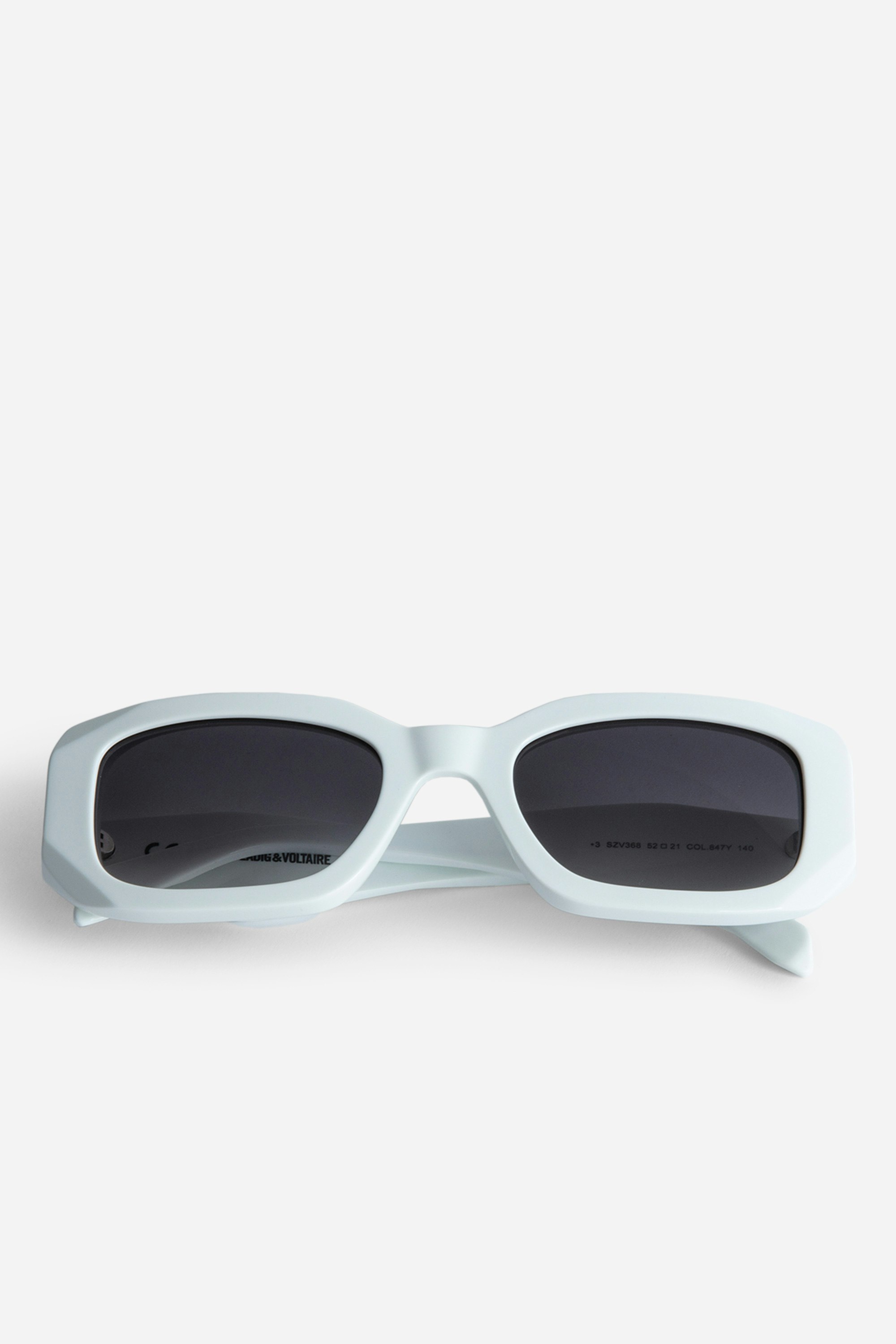 Sonnenbrille ZV23H3 - Weiße, rechteckige Unisex-Sonnenbrille mit Flügeln auf den destrukturierten Bügeln.