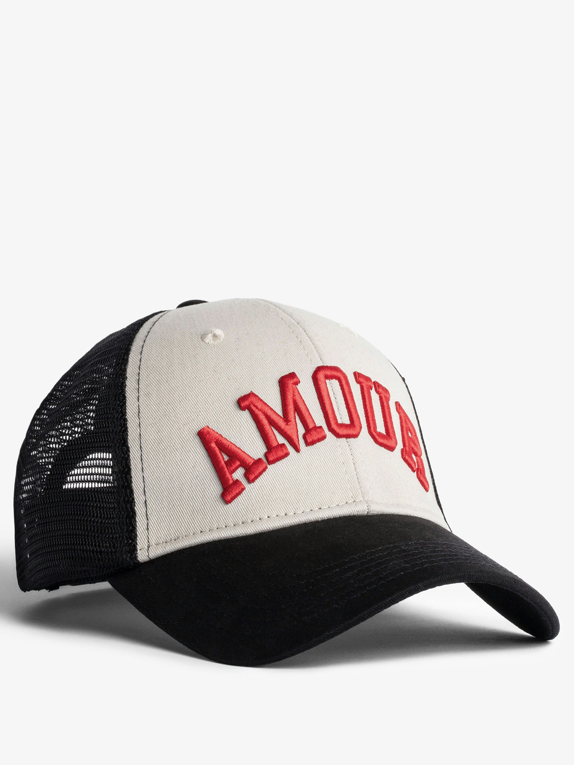 Klelia Amour Cap - Women's black cap with AMOUR embroidered in red.