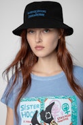 Band of Sisters Bucket Hat - Band of Sisters women’s black cotton embroidered bucket hat