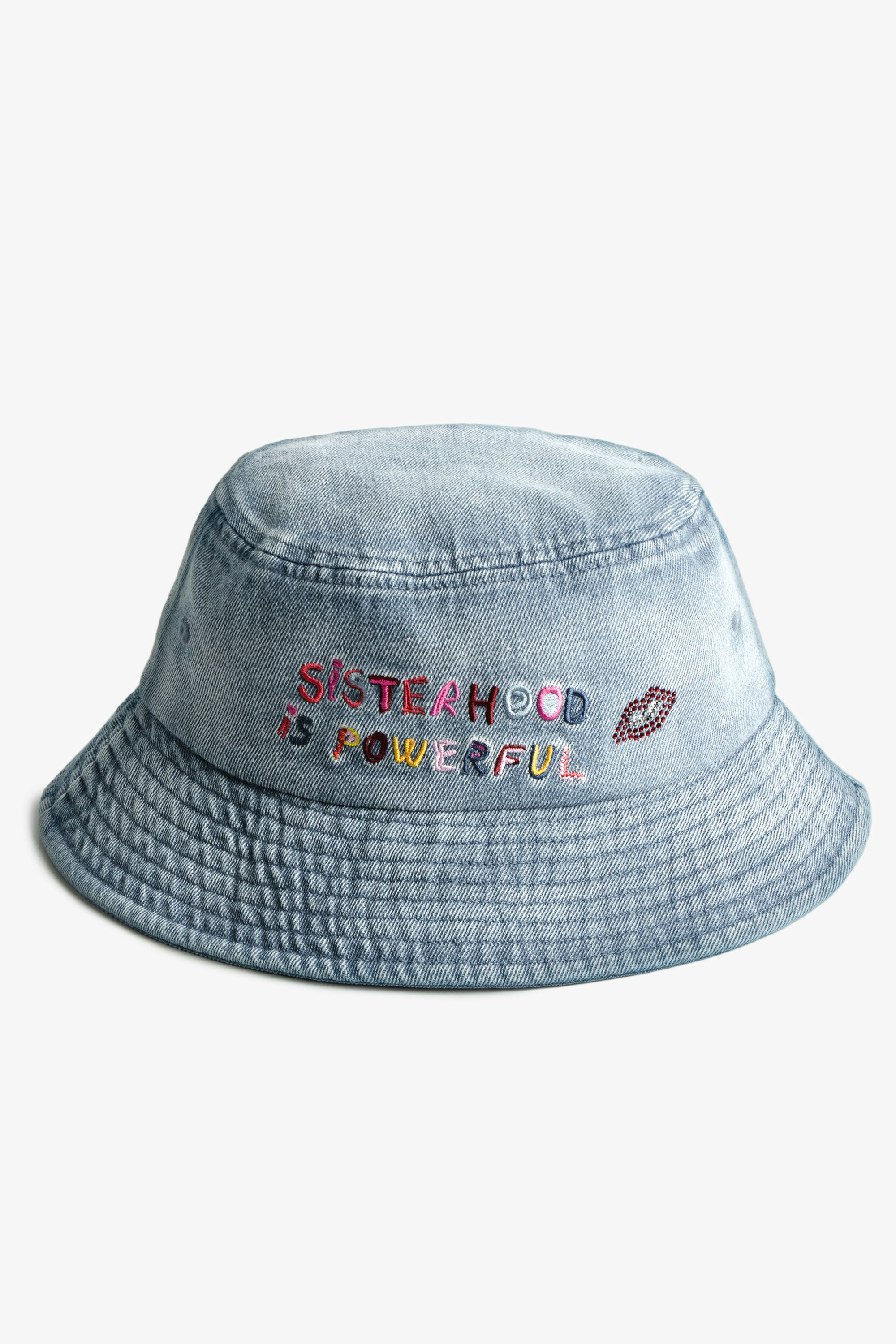 Band of Sisters Bucket Hat Women’s light blue cotton bucket hat with Band of Sisters embroidery