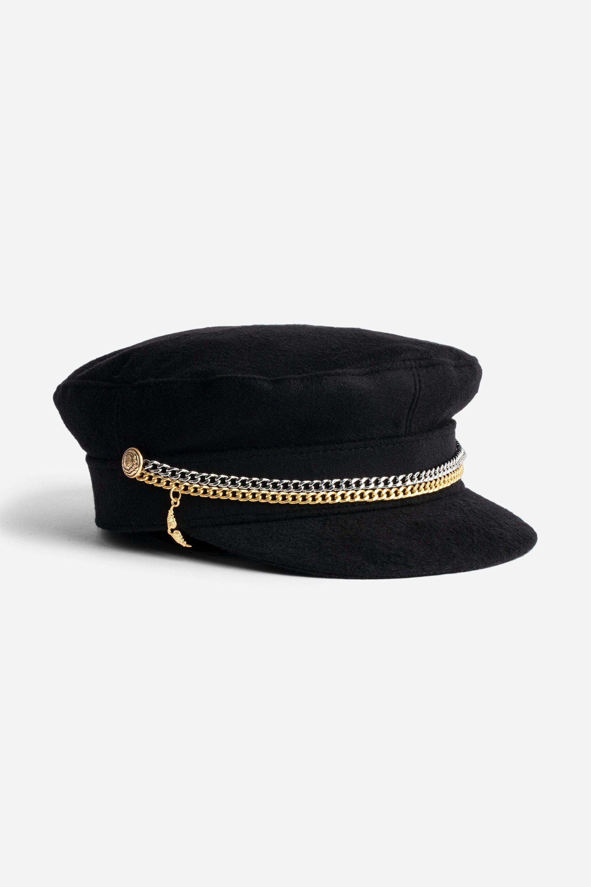 Wool Cap - Women's black wool cap with double chain.