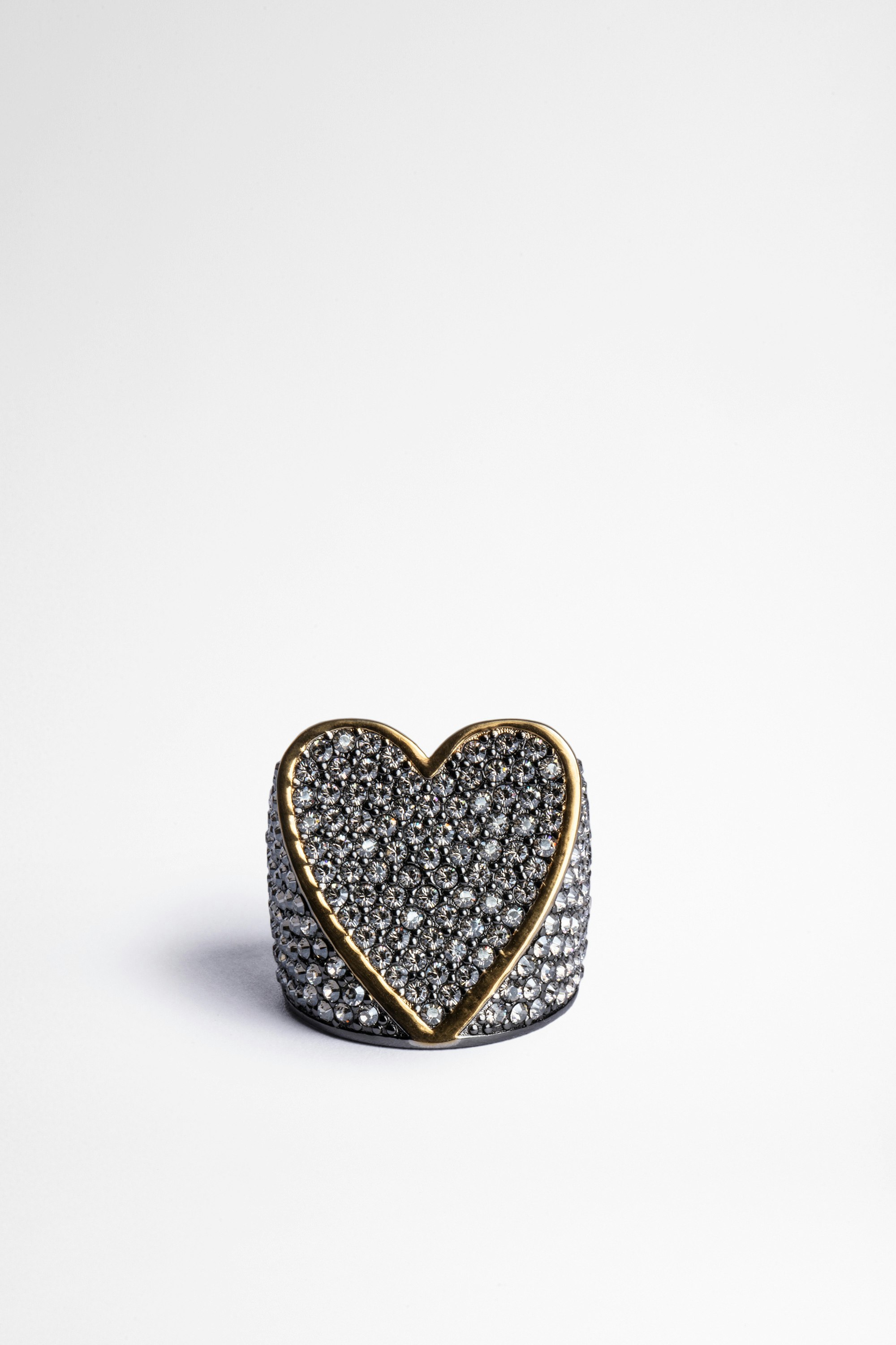 Idol Strass 指輪 Women's brass heart ring with rhinestones