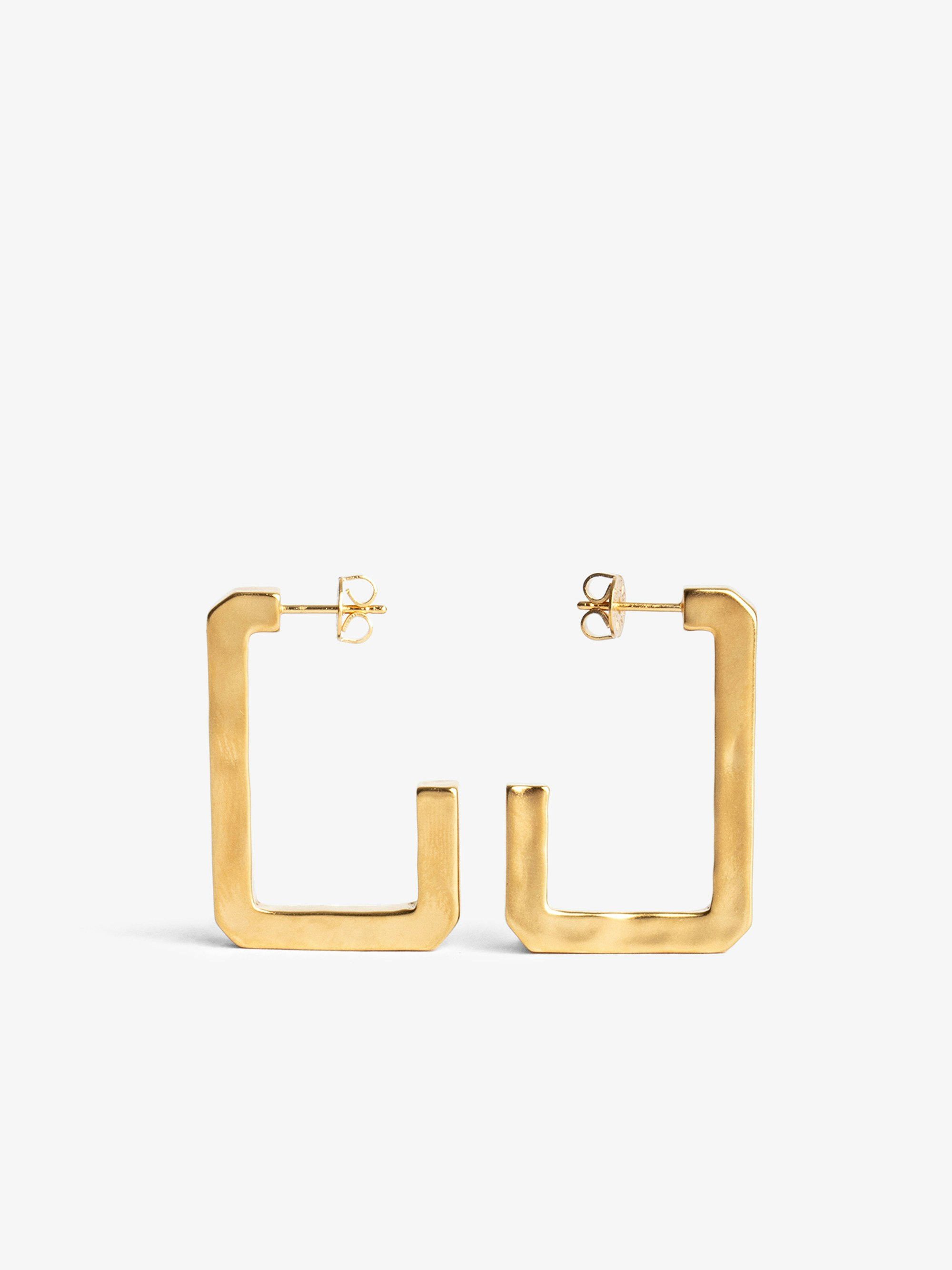 Cecilia Earrings - Large C-shaped earrings in hammered gold-tone brass.