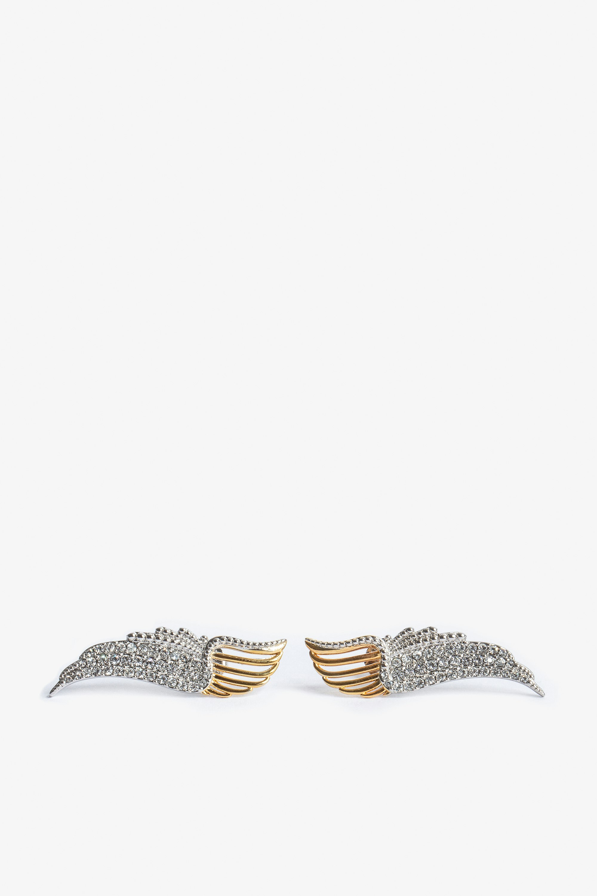 Boucle D'oreilles Rock Over Boucles d'oreilles en forme d'ailes en métal doré et serties de cristaux femme.