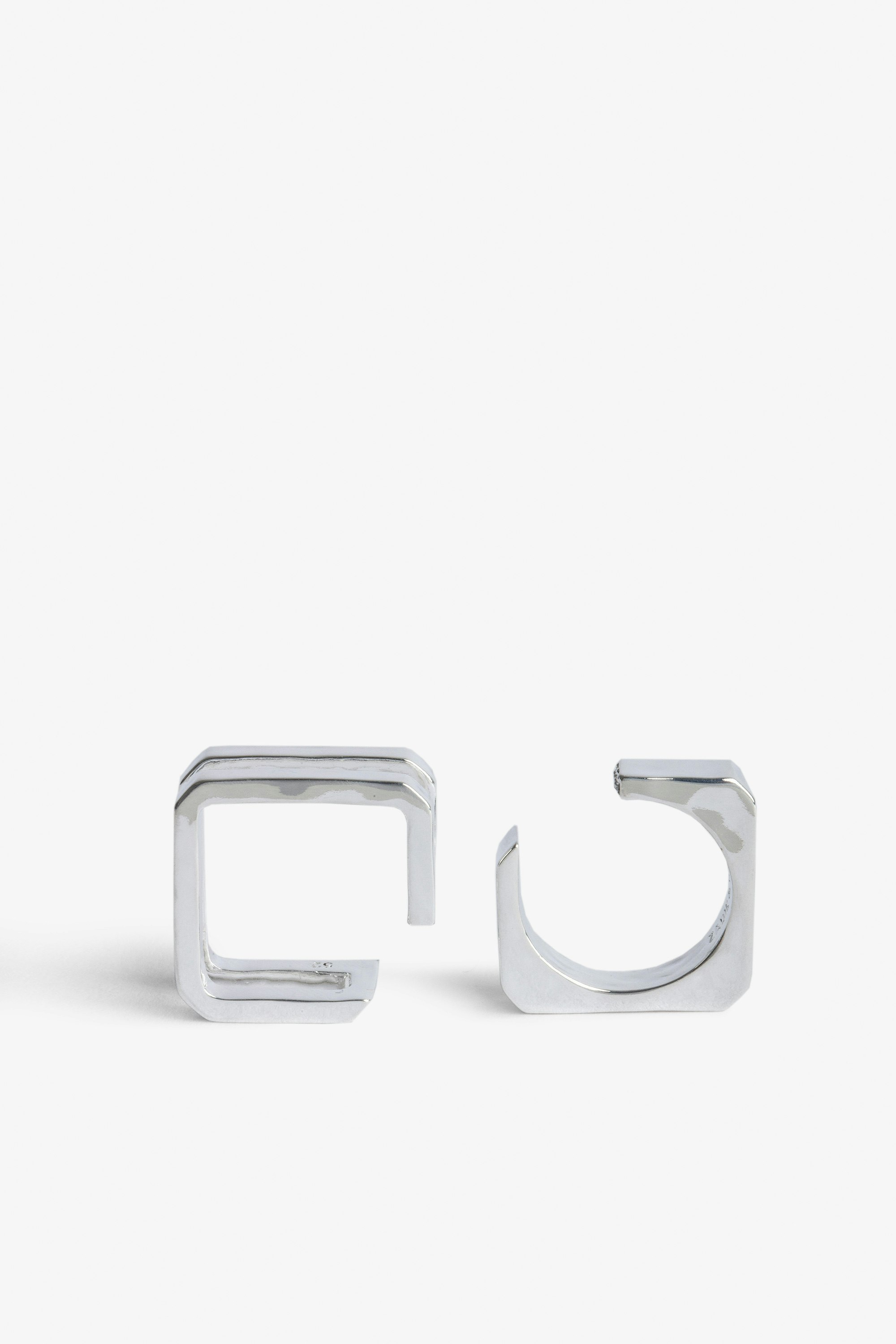 Cecilia Rings Women’s set of 2 open square rings in silver-tone metal