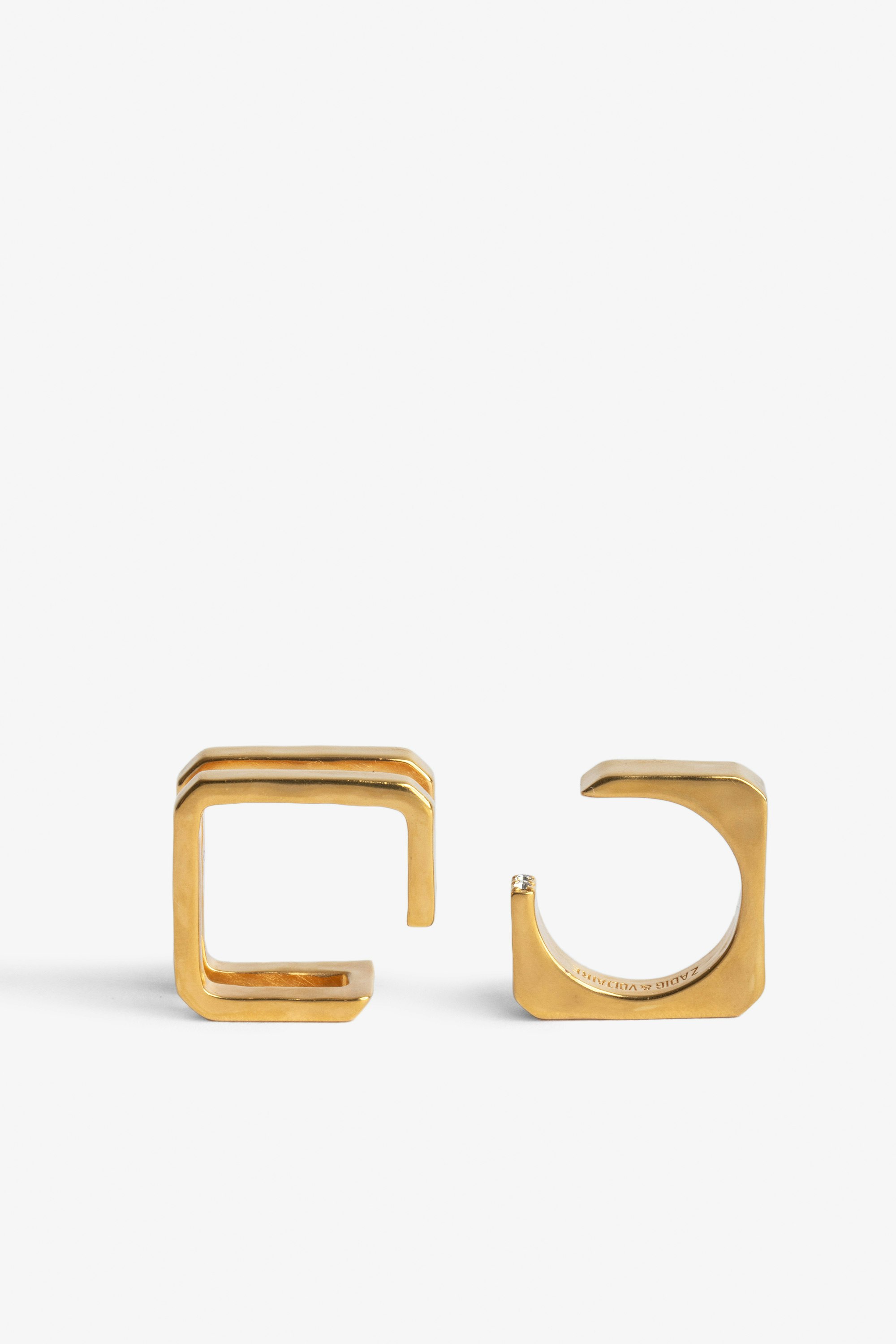 Cecilia Rings - Set of 2 open square rings in distressed gold-tone metal.