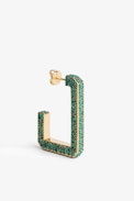 Cecilia Earrings - Women’s gold-toned recycled brass C-shaped earrings with green crystals