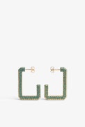 Cecilia Earrings - Women’s gold-toned recycled brass C-shaped earrings with green crystals
