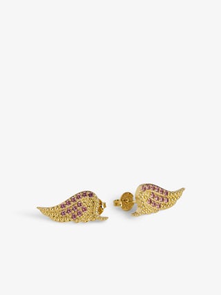 Rock Earrings - Wing earrings adorned with crystals in brass.