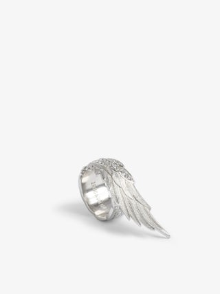 Rock Feather Spread Ring - Two-tone wing ring in brass set with crystals.