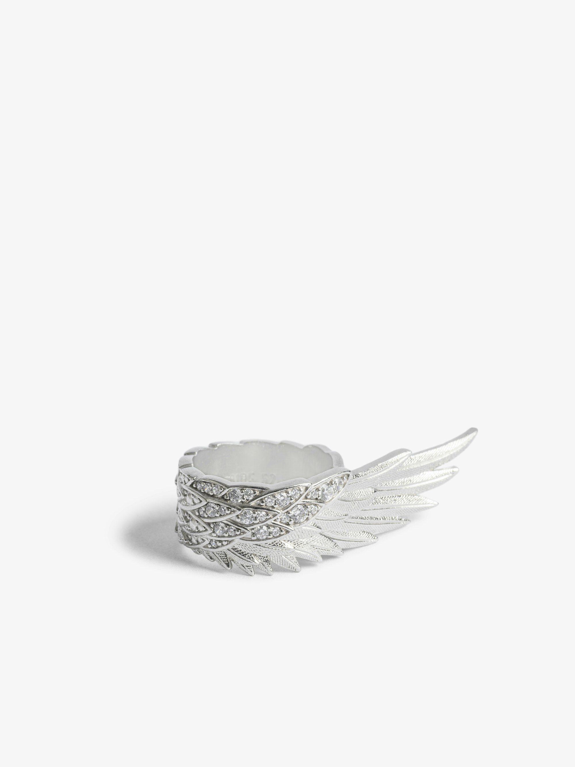 Rock Feather Spread Ring - Two-tone wing ring in brass set with crystals.