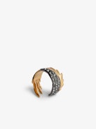 Ring Rock Feather - Ring aus goldfarbenem und geschwärztem, mit Kristallen besetztem Messing.