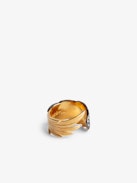 Ring Rock Feather - Ring aus goldfarbenem und geschwärztem, mit Kristallen besetztem Messing.
