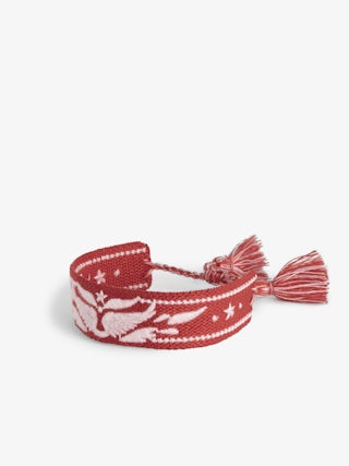 Woven Zadig Bracelet - Red woven bracelet adorned with embroidered wings and cords.