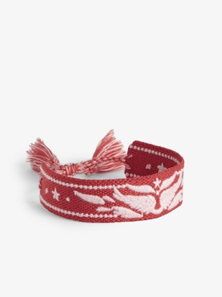 Woven Zadig Bracelet - Red woven bracelet adorned with embroidered wings and cords.