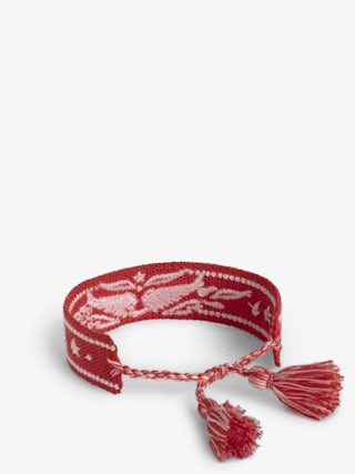 Woven Zadig Bracelet - Red woven bracelet adorned with embroidered wings and cords.