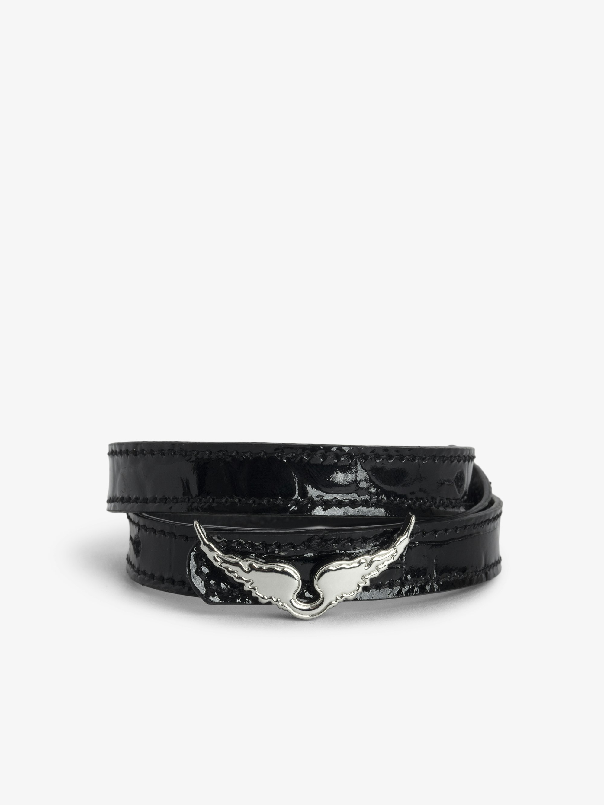 Rock Leather Bracelet - Embossed croc-effect leather bracelet with a wing.