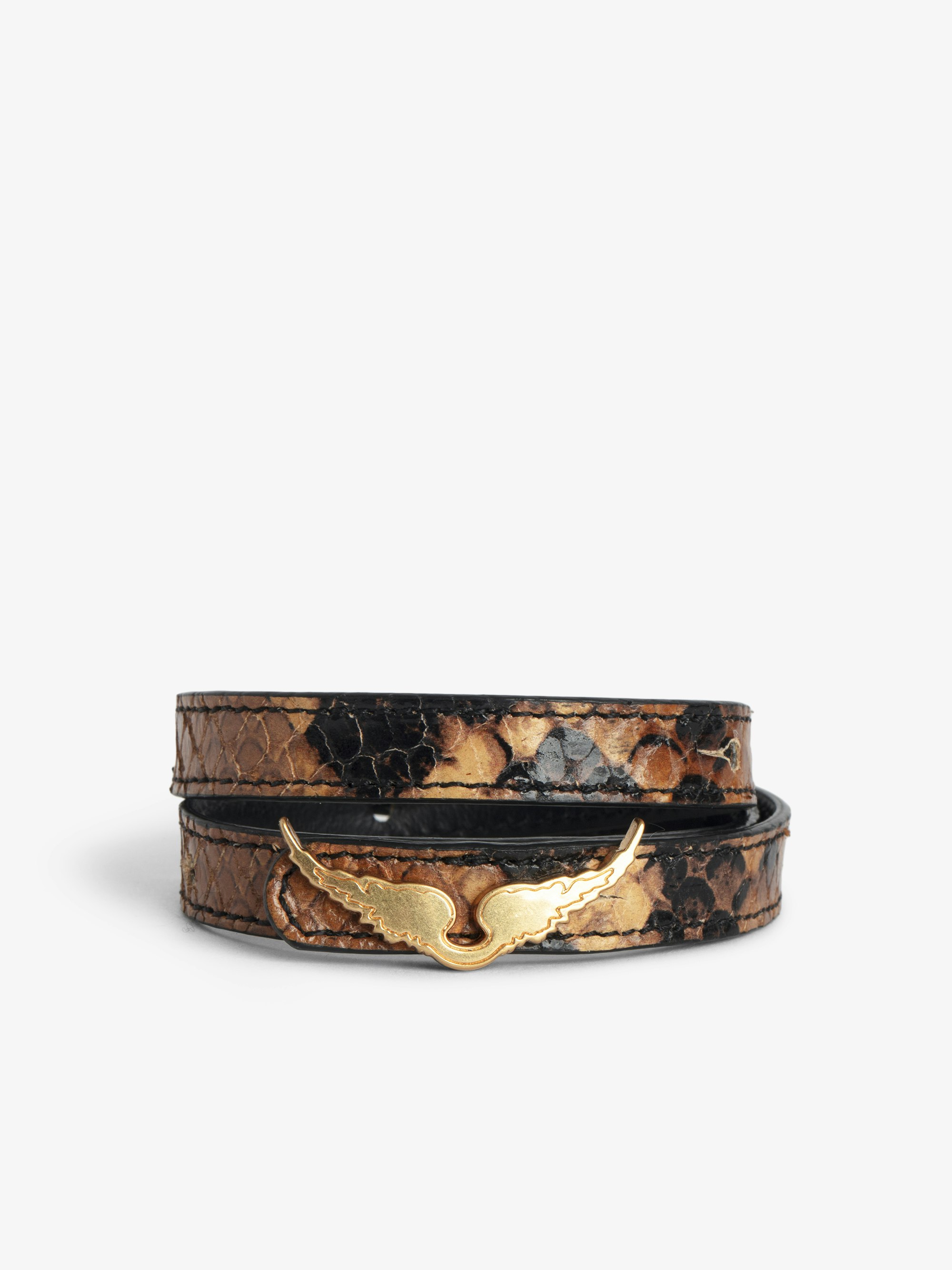 Rock Leather Bracelet - Embossed snake-effect leather bracelet with a wing.