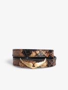 Rock Bracelet 100% Leather - Embossed snake-effect leather bracelet with a wing.