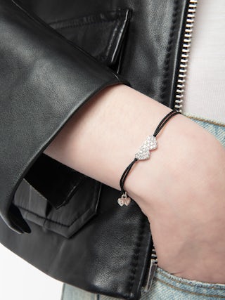Zadig Link Heart Strass Bracelet - Adjustable cord bracelet with iconic house rhinestone hearts.