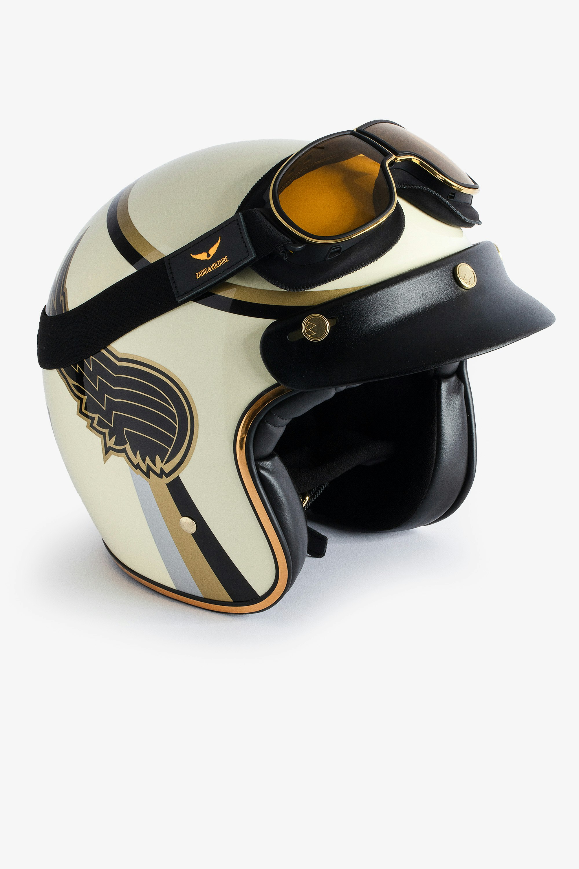 Ride your Mind Motorbike Helmet - Voltaire Vice x Mârkö Helmets ecru motorbike helmet with removable goggles.