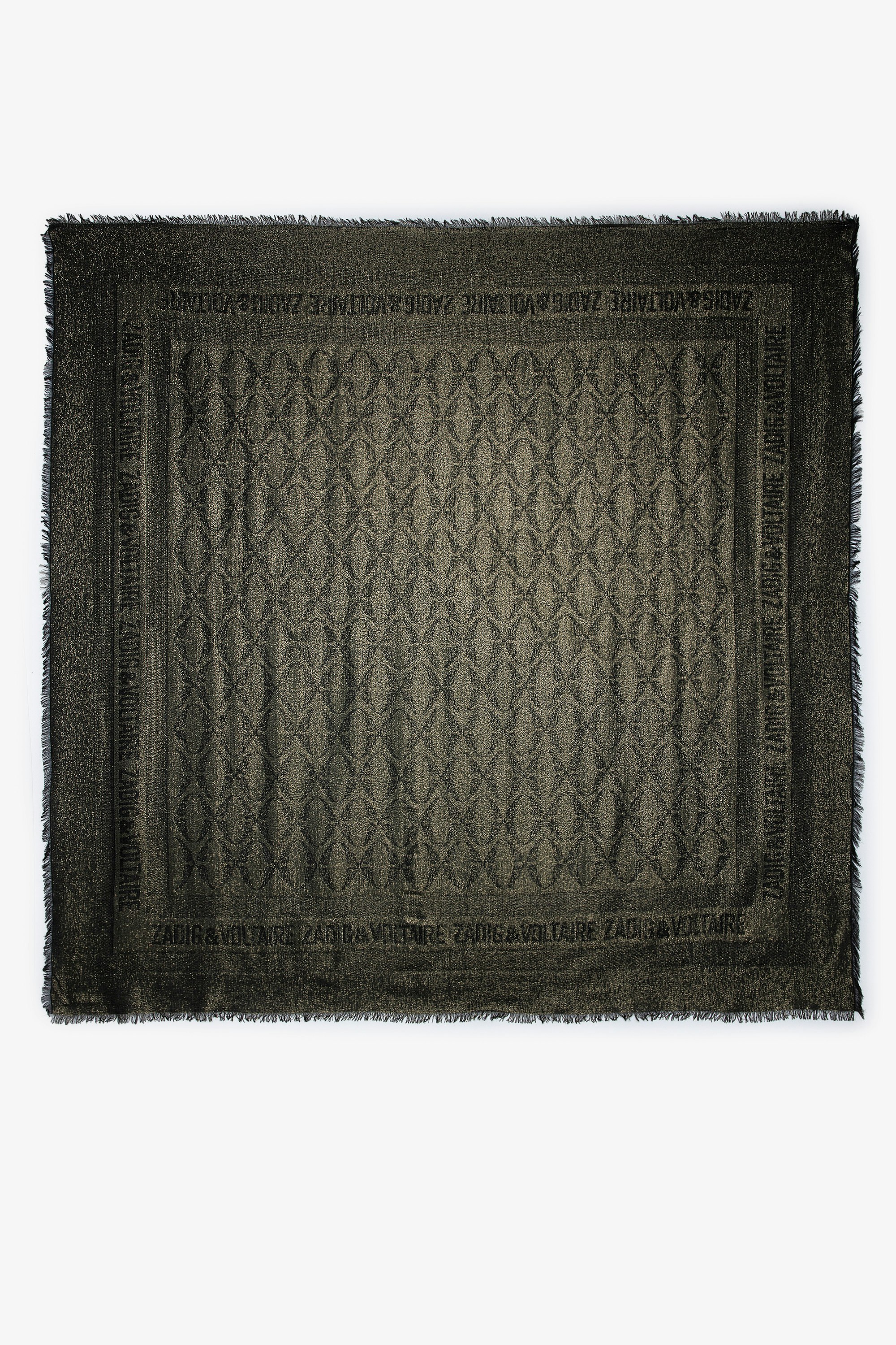 Glenn Scarf - Voltaire Vice square black scarf in gold-effect patterned jacquard with motifs and Zadig&Voltaire signature.